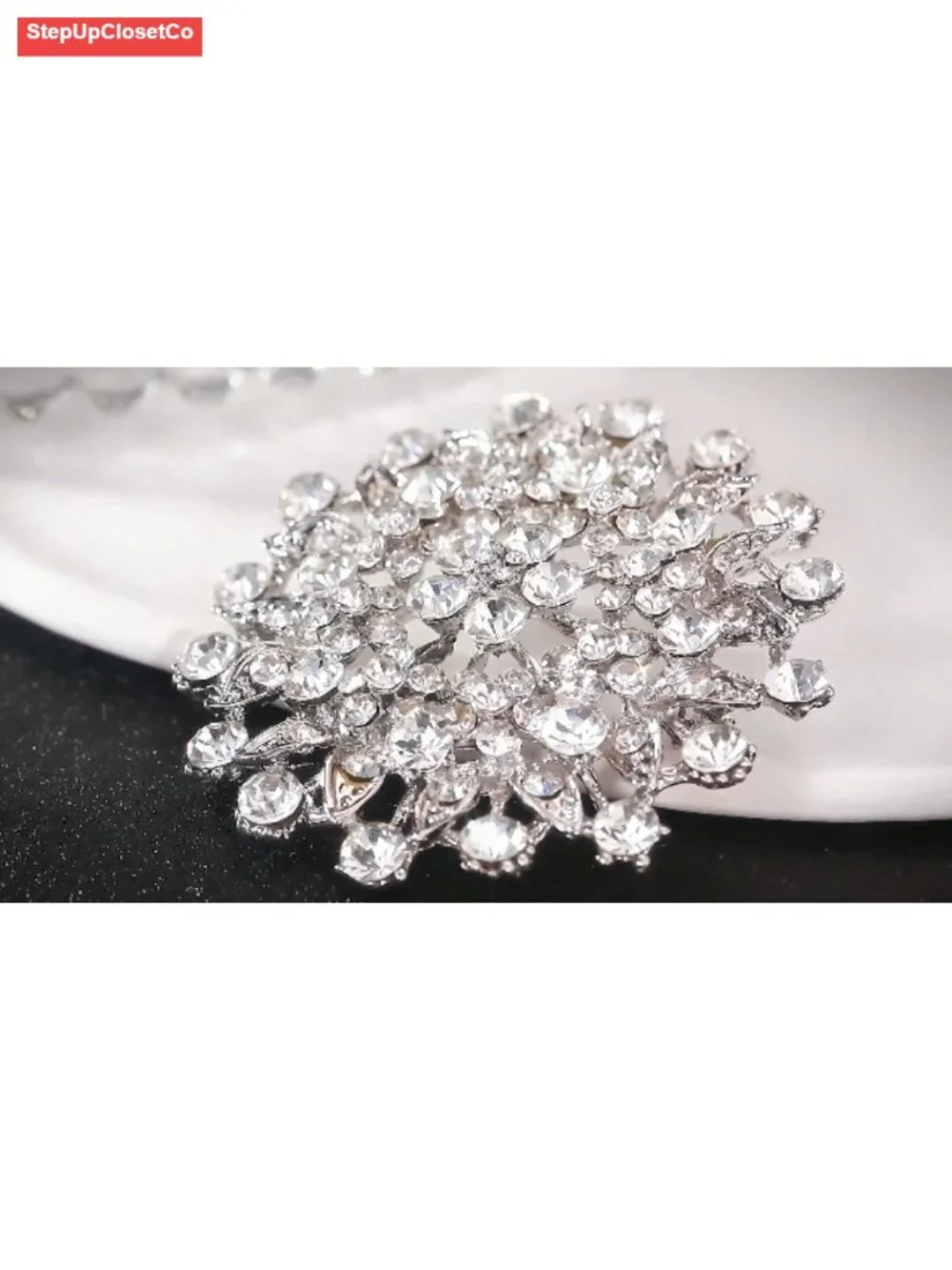 Flower Leaf Crystal Brooch Pin Bridal Corsage 2.5
